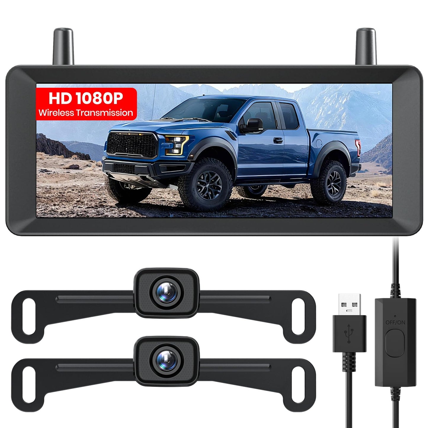 Wireless Backup Camera 1080P HD Dual Channel Monitor with Night Vision IP69K Waterproof