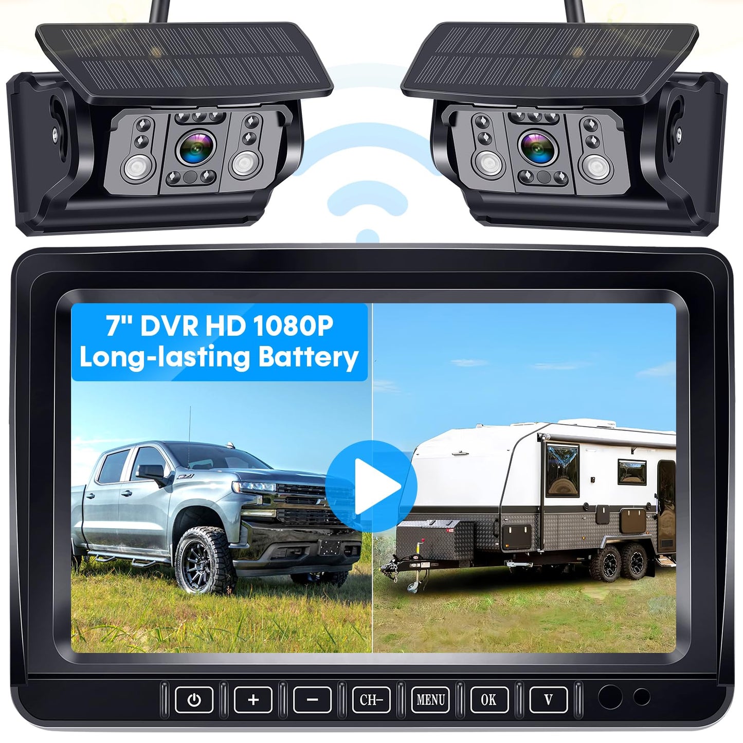 Wireless Backup Camera 7 Inch 1080P Monitor Night Vision Waterproof