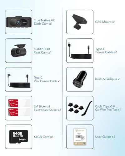 4K AI Dash Cam Front & Rear with STARVIS Sensor GPS WiFi Parking Mode Night Vision