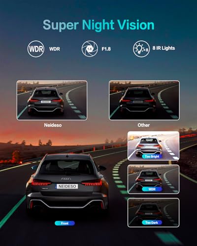 Neideso 360° View 4K 2160P Dash Cam Front and Rear, 4 Channel Dash Camera for Cars, AI Fatigue Driving Monitor, 5G WiFi GPS, 8 IR Lamps Night Vision, Free 64G Card Included, 24H Parking Mode, N700Pro