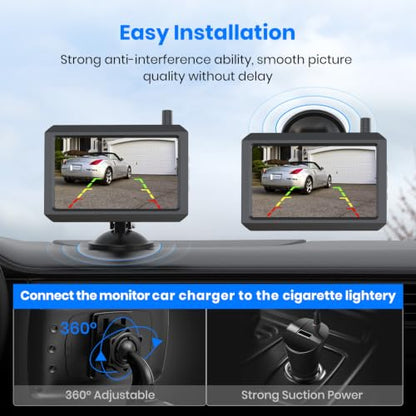 Wireless Backup Camera 1080P HD Dual Channel Monitor with Night Vision IP69K Waterproof