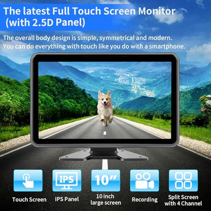 3-Channel 1080P Backup Camera System with 10.1" Monitor for Truck RV Split Screen Night Vision IP68