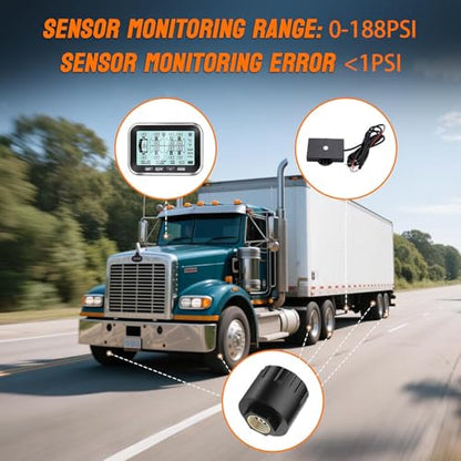 RV Trailer TPMS Tire Pressure Monitoring System with 4 Sensors and Real-Time Pressure & Temperature Alerts