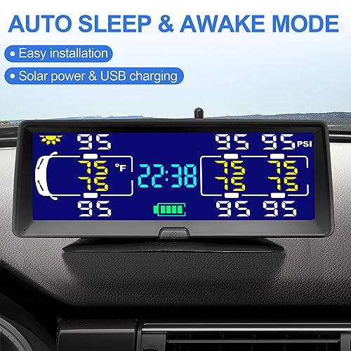 Solar RV TPMS Trailer Tire Pressure Monitoring System with Real-Time Pressure and Temperature Display