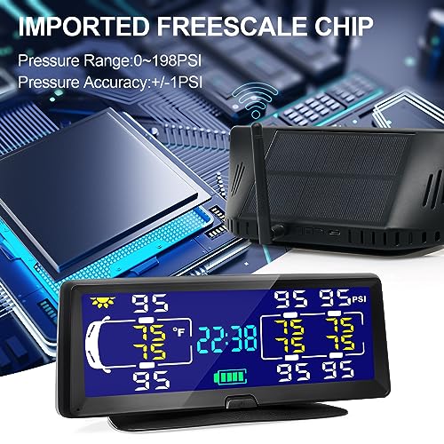 Solar RV TPMS Trailer Tire Pressure Monitoring System with Real-Time Pressure and Temperature Display