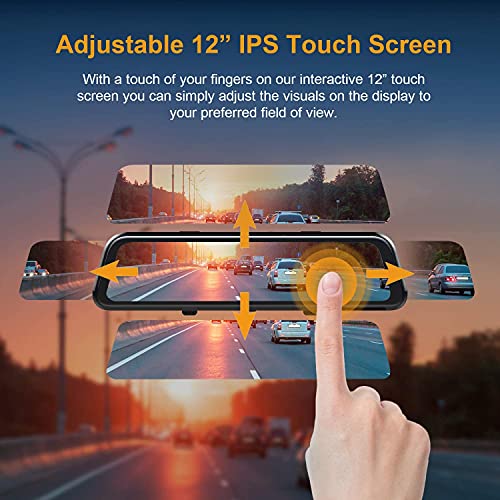 Dual Mirror Dash Cam 12” Touch Screen Front & Rear with BSD ADAS GPS Parking Monitor