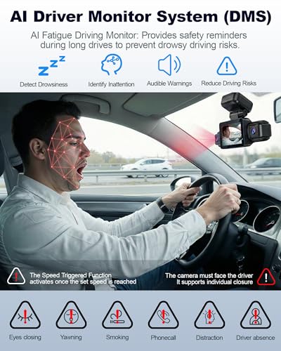 N300Pro 4K 4 Channel Dash Cam Front and Rear, STARVIS 2 Sensor, 3" Touch Screen, 5.8GHz WiFi GPS, 360° Car Dash Camera, AI Driver Monitor System, Free 64GB Card, WDR Night Vision HDR, 24H Parking Mode