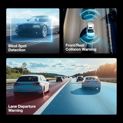 Type S AI Driver Assistance Dash Cam Powered by ADAS, 1440p, Collision Alerts, Lane and Pedestrian Detection, Vehicle Departure Reminders, Front Rear 2 Channel Smart 24/7 Video Surveillance