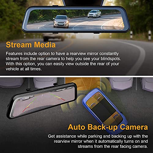 Dual Mirror Dash Cam 12” Touch Screen Front & Rear with BSD ADAS GPS Parking Monitor