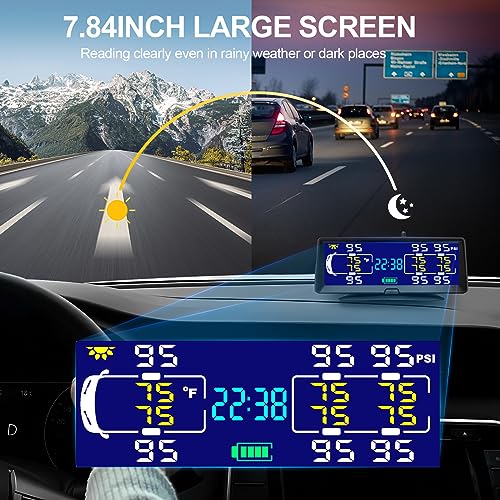Solar RV TPMS Trailer Tire Pressure Monitoring System with Real-Time Pressure and Temperature Display