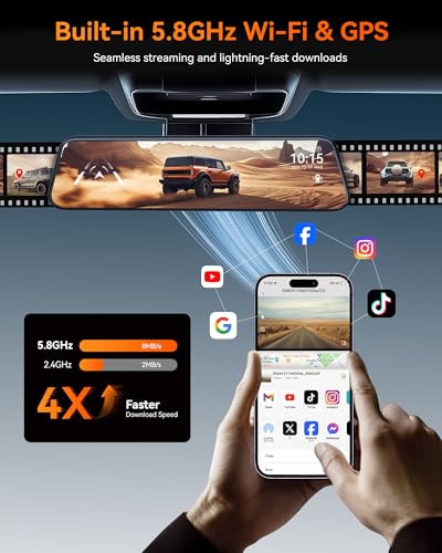 AI Mirror Dash Cam Front & Rear with ADAS BSD GPS WiFi Voice Control Parking Monitor