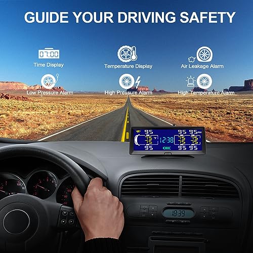 Solar RV TPMS Trailer Tire Pressure Monitoring System with Real-Time Pressure and Temperature Display