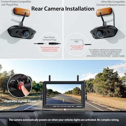 1080P Wireless RV Backup Camera System 7" Monitor with DVR IR Night Vision IP69 Waterproof
