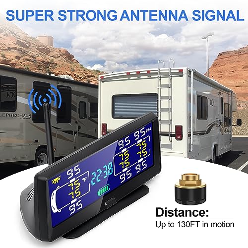 Solar RV TPMS Trailer Tire Pressure Monitoring System with Real-Time Pressure and Temperature Display