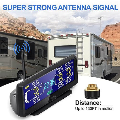 Solar RV TPMS Trailer Tire Pressure Monitoring System with Real-Time Pressure and Temperature Display