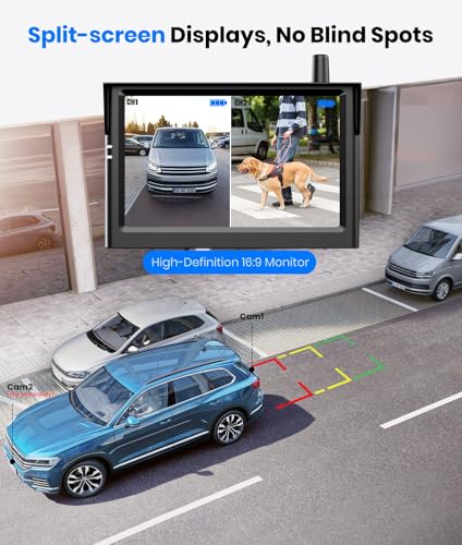 Solar Wireless Backup Camera 6" 1080P HD Monitor IP69K Waterproof Rear View System for Easy Installation