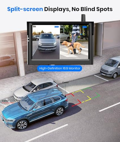 Solar Wireless Backup Camera 6" 1080P HD Monitor IP69K Waterproof Rear View System for Easy Installation