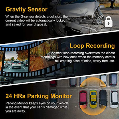 Dual Mirror Dash Cam 12” Touch Screen Front & Rear with BSD ADAS GPS Parking Monitor