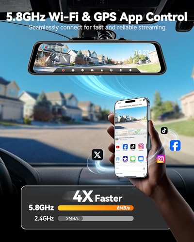 AI Mirror Dash Cam 4K Front & Rear with ADAS BSD GPS WiFi Voice Control Parking Monitor