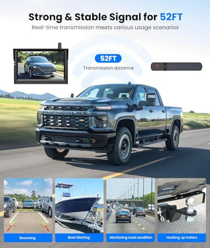 Solar Wireless Backup Camera 6" 1080P HD Monitor IP69K Waterproof Rear View System for Easy Installation