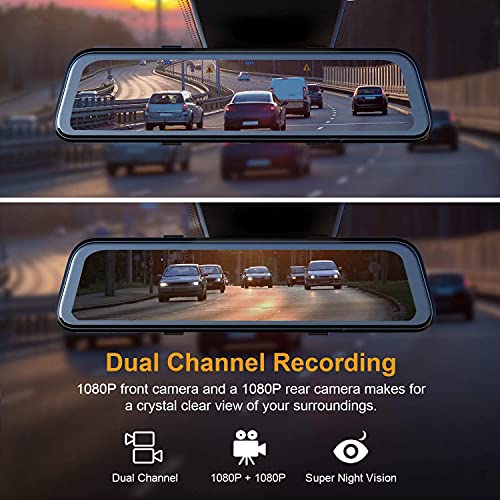 Dual Mirror Dash Cam 12” Touch Screen Front & Rear with BSD ADAS GPS Parking Monitor