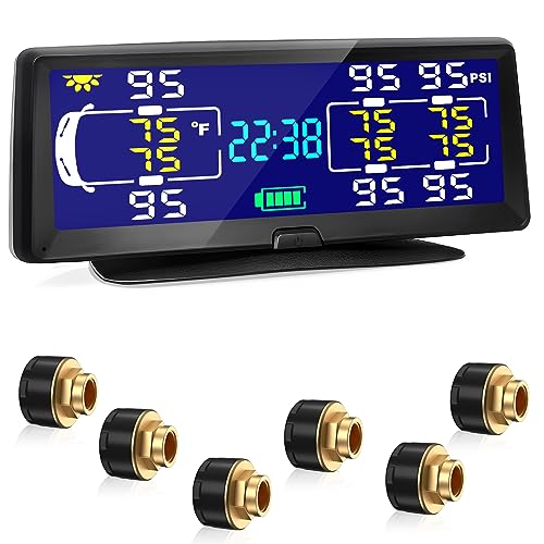 Solar RV TPMS Trailer Tire Pressure Monitoring System with Real-Time Pressure and Temperature Display
