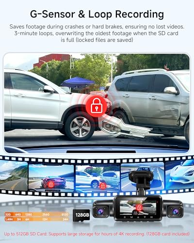 4K STARVIS 2 Dash Cam Front and Rear, 360° 4 Channel Dash Camera for Cars, Car Video Recorder with AI Driver Monitor System, Free 128GB Card, 5GHz WiFi GPS, WDR Night Vision HDR,24H Parking Mode(N900)