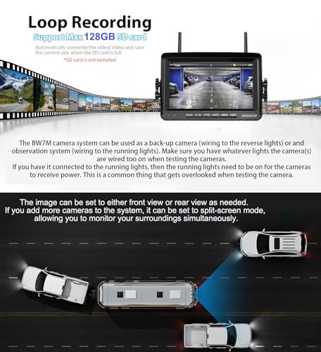 1080P Wireless RV Backup Camera System 7" Monitor with DVR IR Night Vision IP69 Waterproof