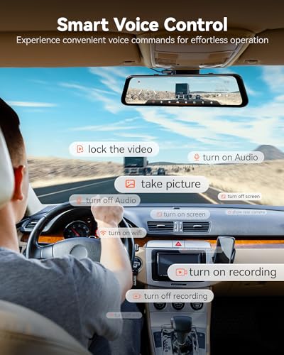 AI Mirror Dash Cam 4K Front & Rear with ADAS BSD GPS WiFi Voice Control Parking Monitor