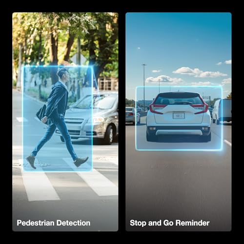 Type S AI Driver Assistance Dash Cam Powered by ADAS, 1440p, Collision Alerts, Lane and Pedestrian Detection, Vehicle Departure Reminders, Front Rear 2 Channel Smart 24/7 Video Surveillance
