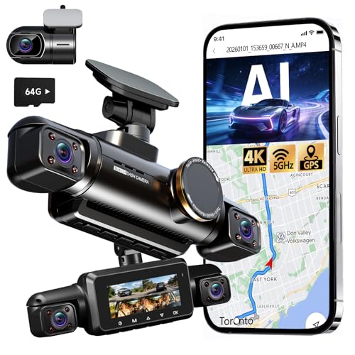 Neideso 360° View 4K 2160P Dash Cam Front and Rear, 4 Channel Dash Camera for Cars, AI Fatigue Driving Monitor, 5G WiFi GPS, 8 IR Lamps Night Vision, Free 64G Card Included, 24H Parking Mode, N700Pro