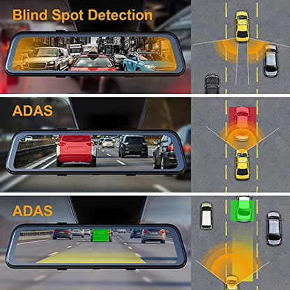 Dual Mirror Dash Cam 12” Touch Screen Front & Rear with BSD ADAS GPS Parking Monitor