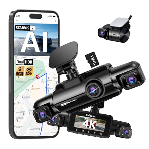 4K STARVIS 2 Dash Cam Front and Rear, 360° 4 Channel Dash Camera for Cars, Car Video Recorder with AI Driver Monitor System, Free 128GB Card, 5GHz WiFi GPS, WDR Night Vision HDR,24H Parking Mode(N900)