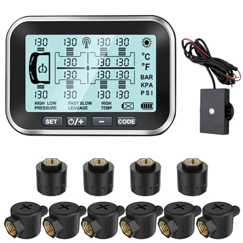 RV Trailer TPMS Tire Pressure Monitoring System with 4 Sensors and Real-Time Pressure & Temperature Alerts