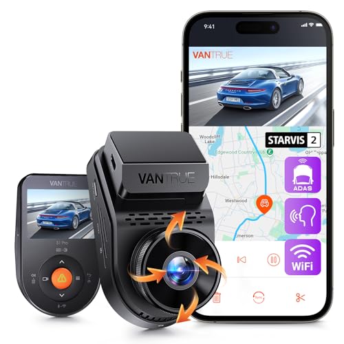 Vantrue S1 Pro Dash Cam STARVIS 2, Dash Camera for Cars, ADAS, App Control, Built-in WiFi GPS, G-Sensor, Loop Recording, Night Vision, 24H Parking Mode, 158°, 2" IPS