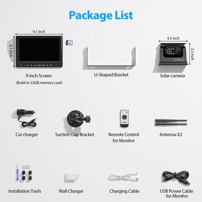 Solar Magnetic Wireless Backup Camera System with HD Display Night Vision Easy Install