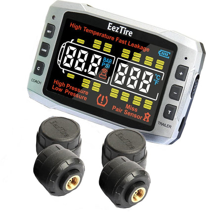 TPMS Tire Pressure and Temperature Monitoring System with 3.5" Color Display and 4 Sensors for Trailer Safety