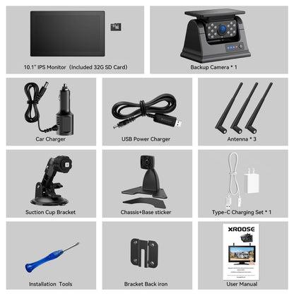10.1" Magnetic Solar Wireless Backup Camera System for Truck RV No-Drill Installation HD Monitor