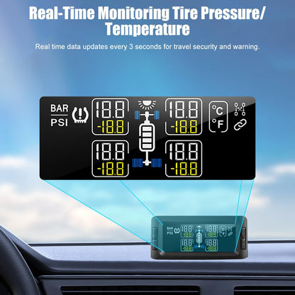 RV TPMS Tire Pressure Monitoring System Solar Display 4 Sensors Real Time Alerts Wireless Monitoring