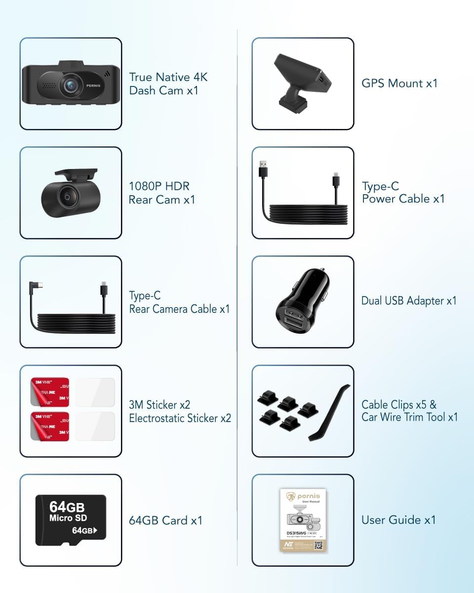 4K AI Dash Cam Front & Rear with STARVIS Sensor GPS WiFi Parking Mode Night Vision