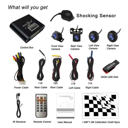 360° Bird’s Eye View 1080P Surround View Dash Camera System with Front Rear Left Right Cameras