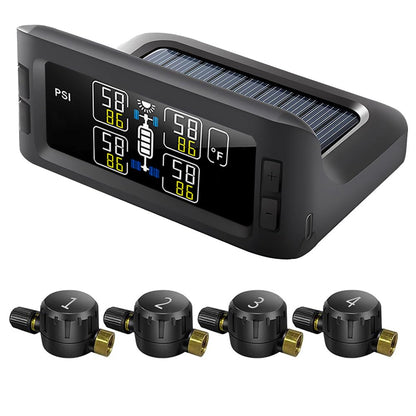 RV TPMS Tire Pressure Monitoring System Solar Display 4 Sensors Real Time Alerts Wireless Monitoring