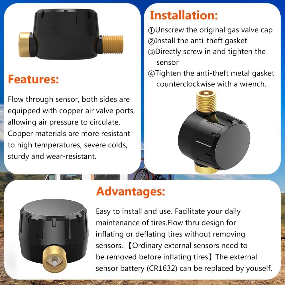 RV TPMS Tire Pressure Monitoring System Solar Display 4 Sensors Real Time Alerts Wireless Monitoring