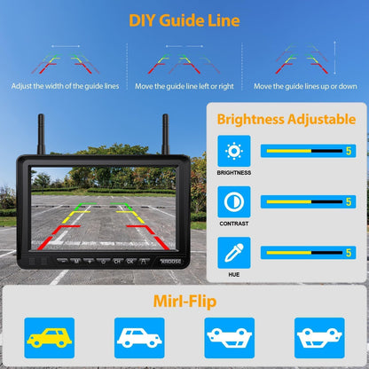Solar Wireless Backup Camera System with 7" Monitor 4CH DVR 15000mAh Battery Loop Recording HD Night Vision No-Wiring Install