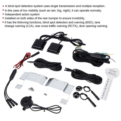 BSD Blind Spot Monitor System with Rear Cross Traffic Alert Sensor Kit 12V