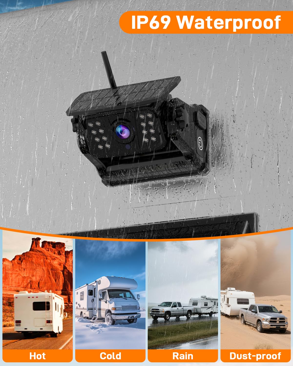 7" Wireless Solar Magnetic Backup Camera System for RV Truck Trailer HD Night Vision Easy Install
