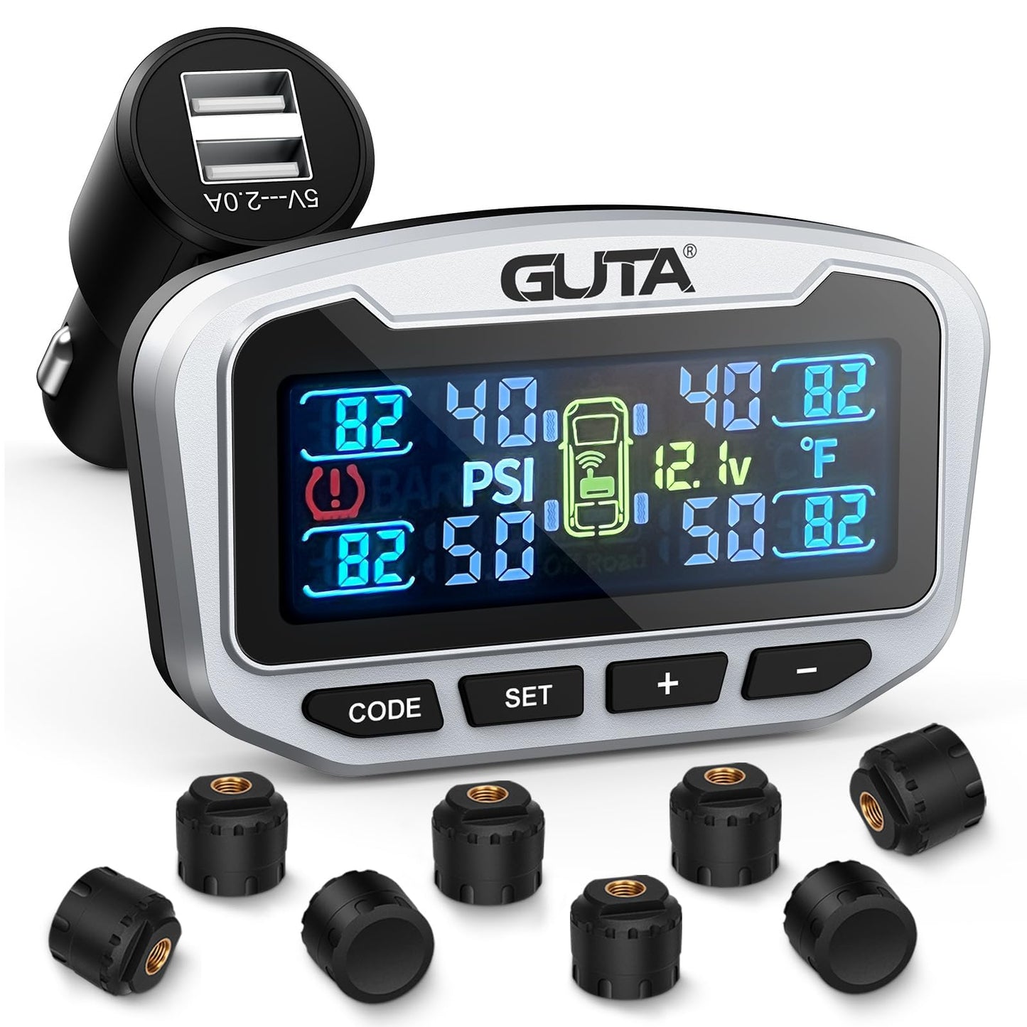 Trailer Tire Pressure Monitoring System GT50 Real-Time Pressure and Temperature Display for RV and Truck Safety
