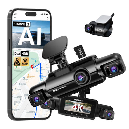 4K STARVIS 2 Dash Cam Front and Rear, 360° 4 Channel Dash Camera for Cars, Car Video Recorder with AI Driver Monitor System, Free 128GB Card, 5GHz WiFi GPS, WDR Night Vision HDR,24H Parking Mode(N900)