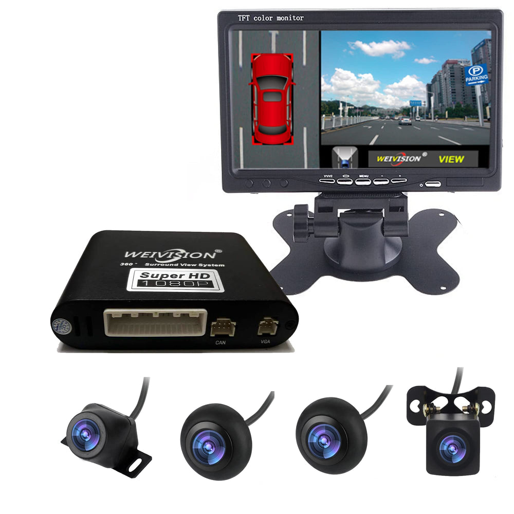 360° Bird View Panoramic Car Camera System with 7" Display 1080P DVR