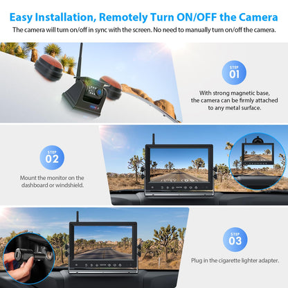 Solar Magnetic Wireless Backup Camera System with HD Display Night Vision Easy Install